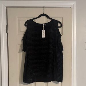 NY Collection Black and Silver Cold Shoulder Blouse